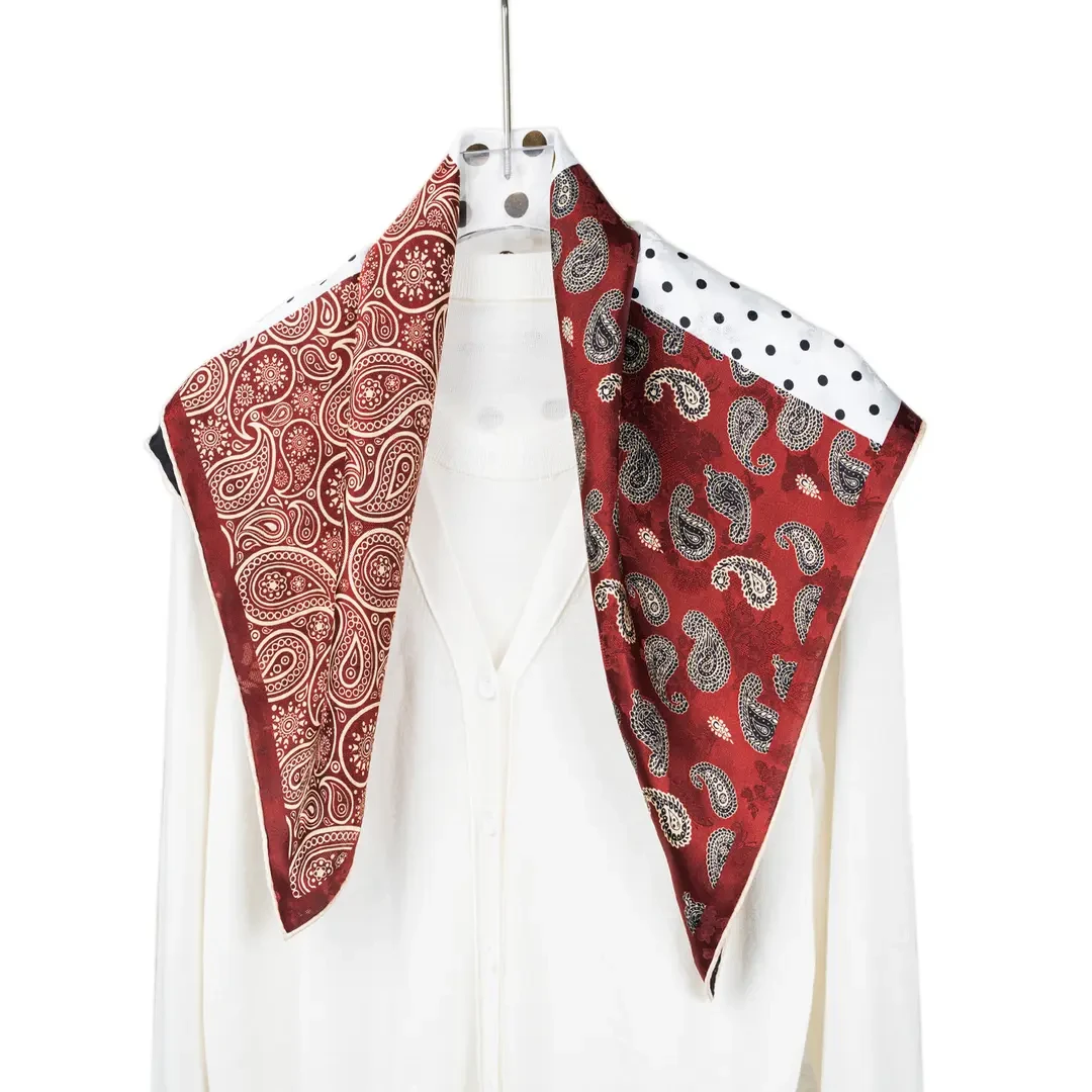 【波点腰果】桑蚕丝花萝时尚百搭简约女士丝巾围巾真丝小方巾65*65