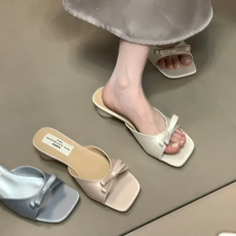 蝴蝶结高跟凉鞋女粗跟仙女风外穿时尚凉拖鞋温柔气质