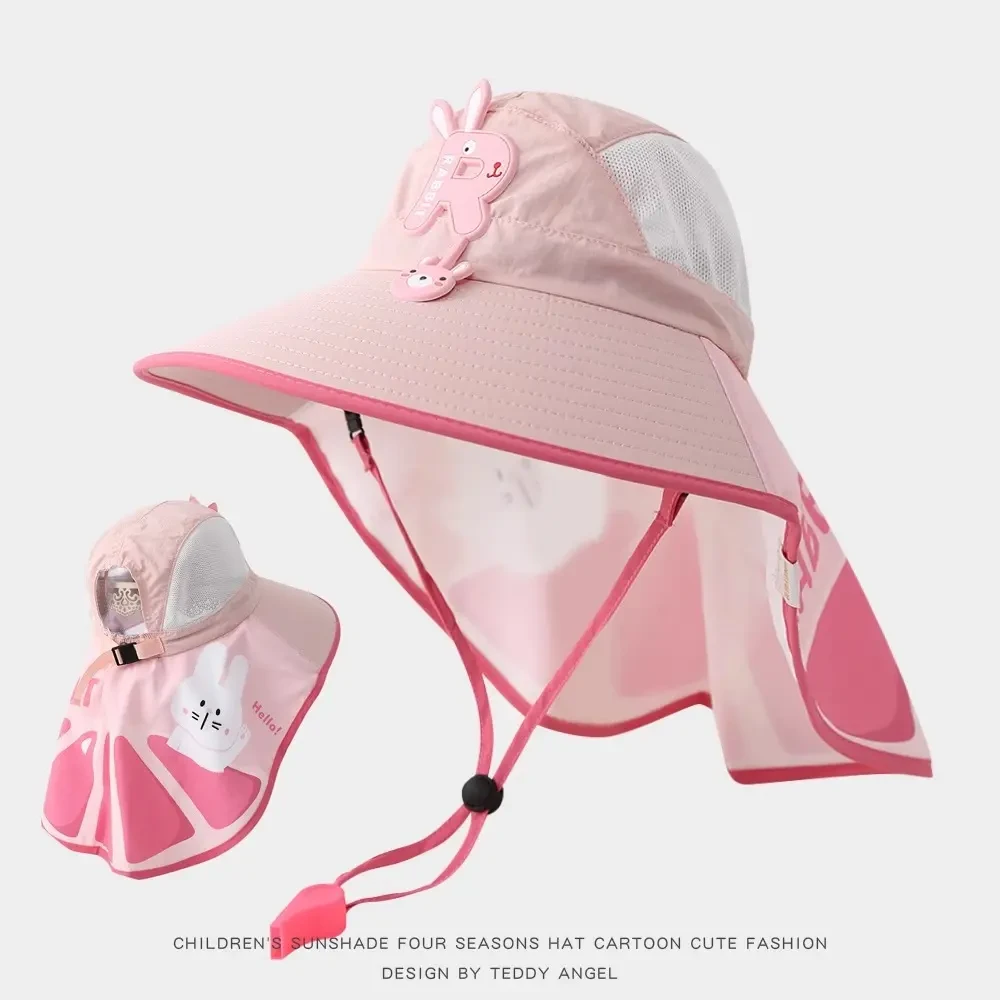 KK【断码】可爱卡通独角兽帽带风扇披肩帽子夏季女童大帽檐