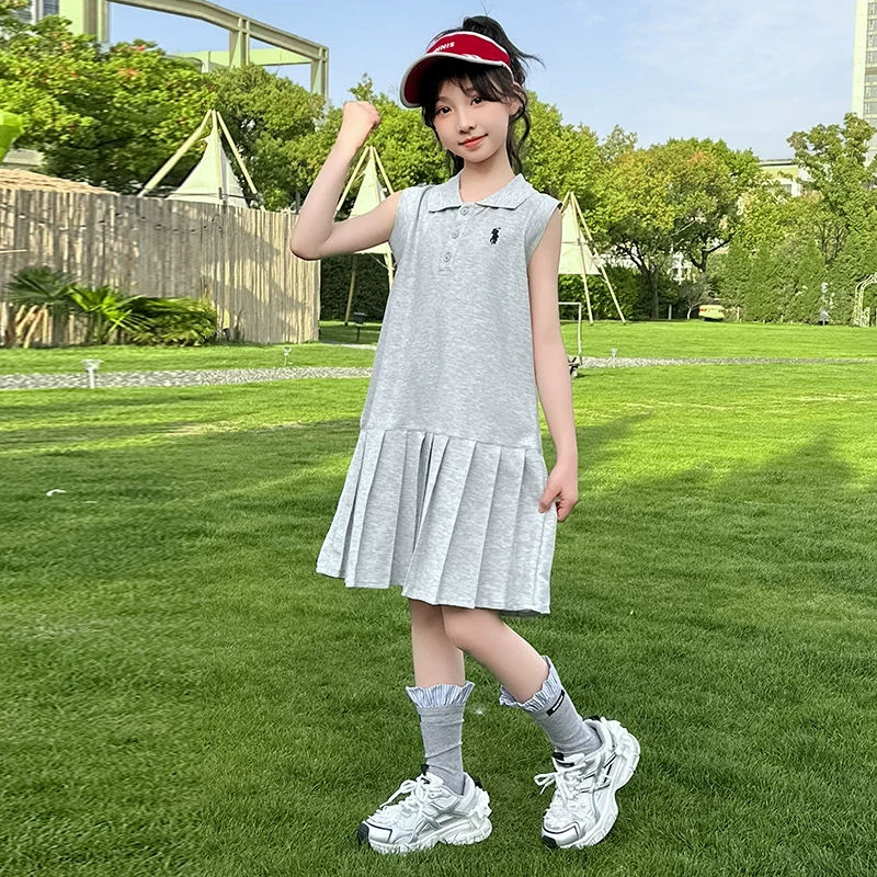 女童夏装2025新款洋气大童女装公主连衣裙儿童夏季短袖Polo衫裙子
