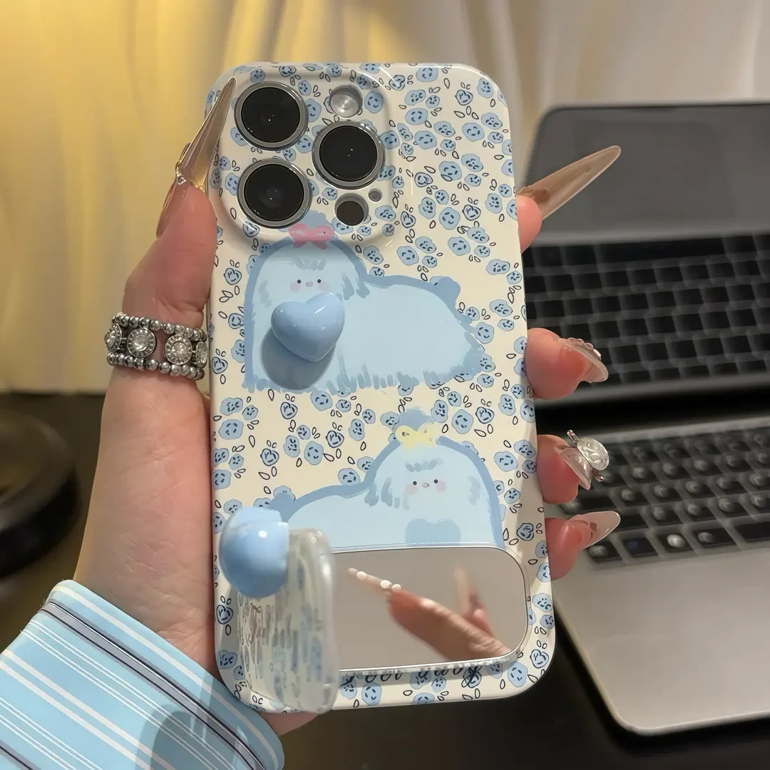 蓝翠花狗狗支架适用苹果16手机壳iPhone15小米14女vivoppo华为p70