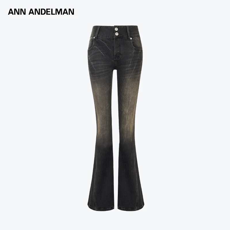 ANN ANDELMAN 复古高腰做旧阔脚裤修身微喇长裤喇叭牛仔裤