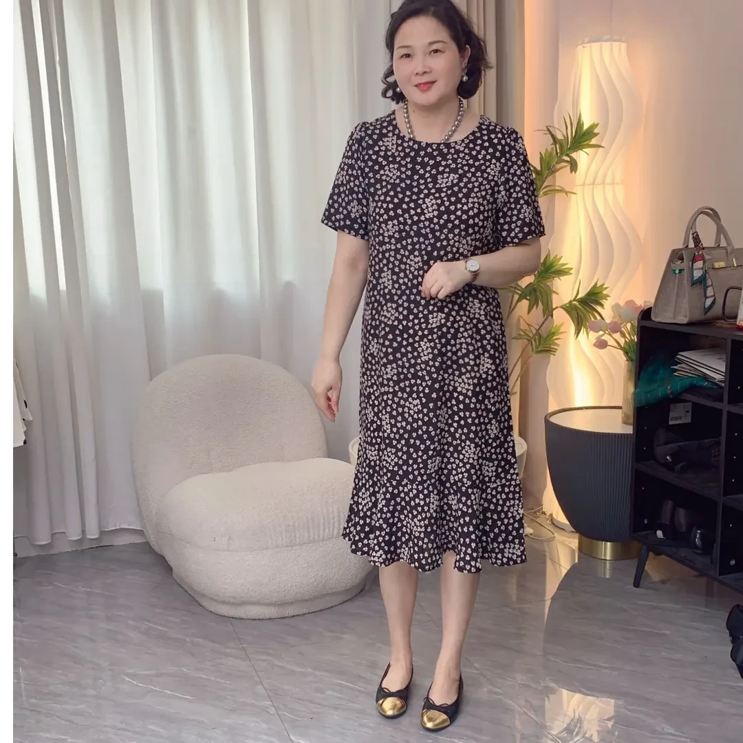 【连衣裙】2025新款小花黑色系田园风高级设计感连衣裙 夏款裙子女