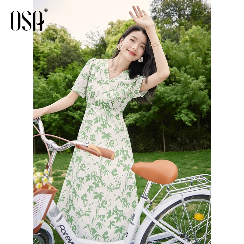 【竹吟连衣裙】OSA浪漫法式茶歇碎花裙女夏季显瘦中长裙S125B13009