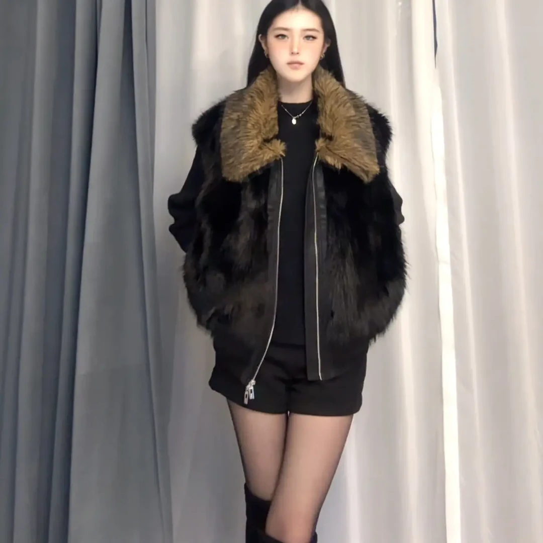 宽松型环保皮草情侣夹棉款几何方领翻领马甲本布冬季