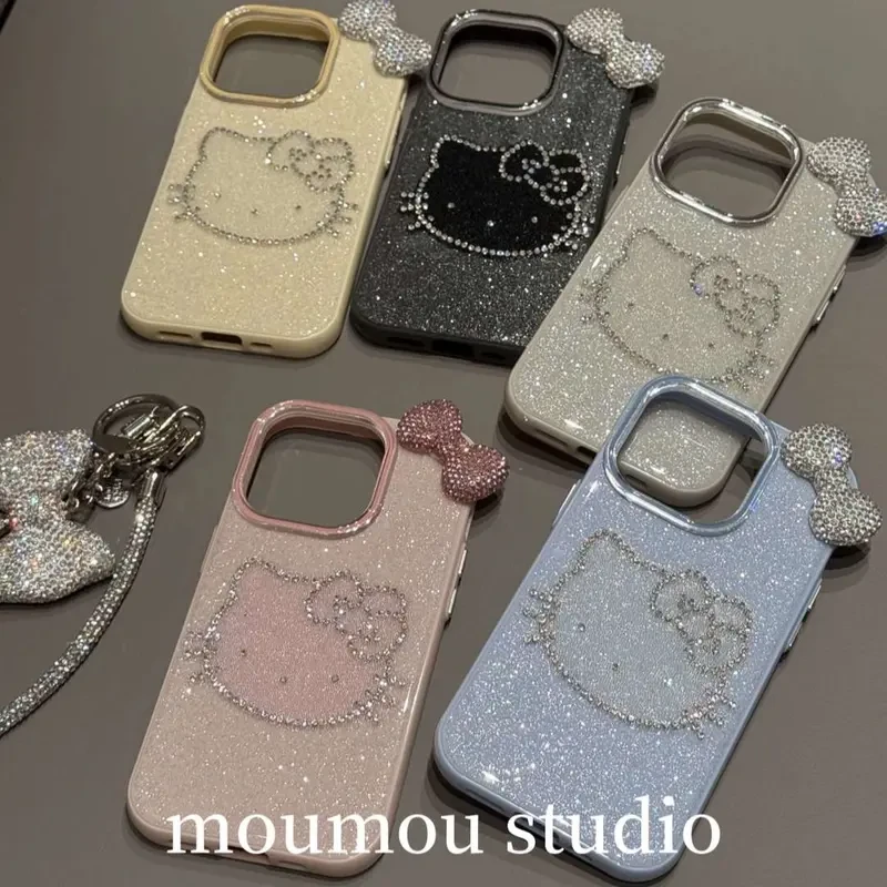 高级感闪钻蝴蝶结猫咪适用苹果16手机壳iphone15小众14promax女13