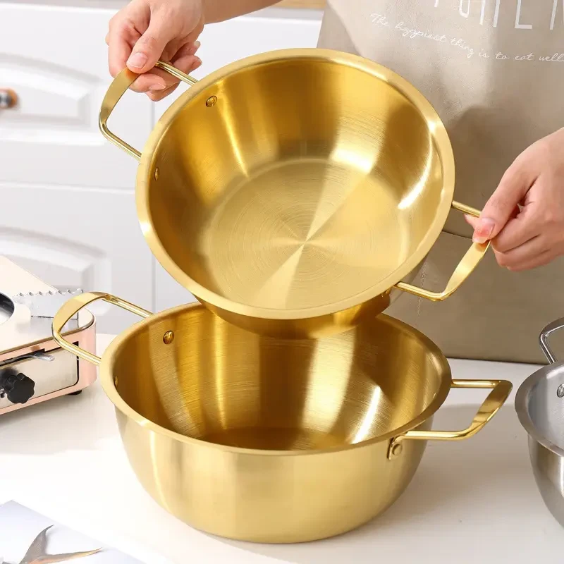 【超级福利】金色不锈钢汤锅家用煮面锅礼品双耳小汤锅电煮锅-5-2