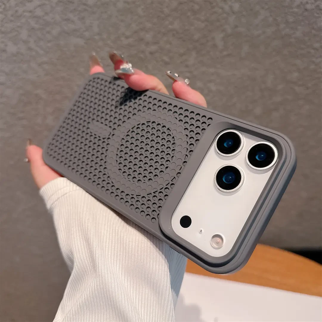 适用于iphone17promax手机壳磁吸网孔散热16硬底软边15防摔14