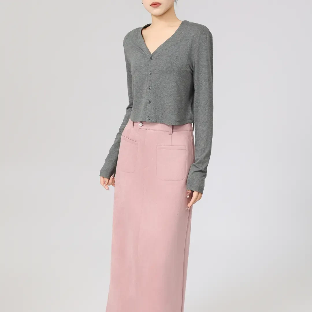 GIRDEAR/哥弟新款小V领开衫百搭气质显瘦修身时尚长袖开衫140074