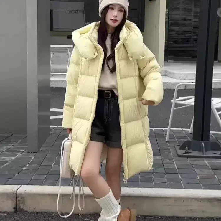 连帽长款加厚鹅绒羽绒服女冬季时尚氛围感外套