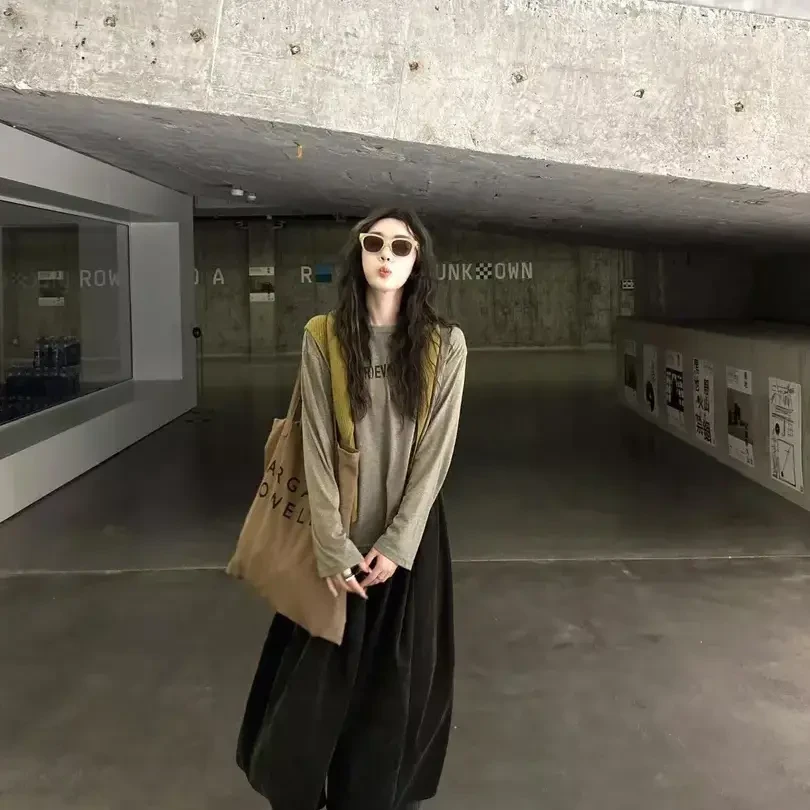 秋季2025新款韩系纯欲慵懒风女装长袖上衣气质百搭宽松显瘦阔腿裤