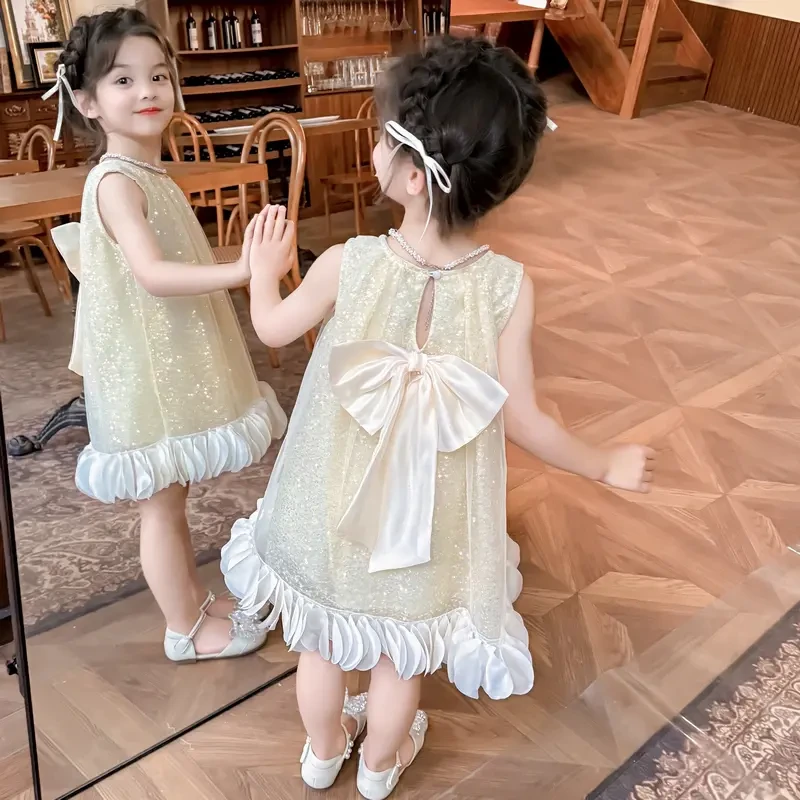 女童夏季连衣裙2025新款超仙亮片公主裙女宝宝生日礼服背心裙子