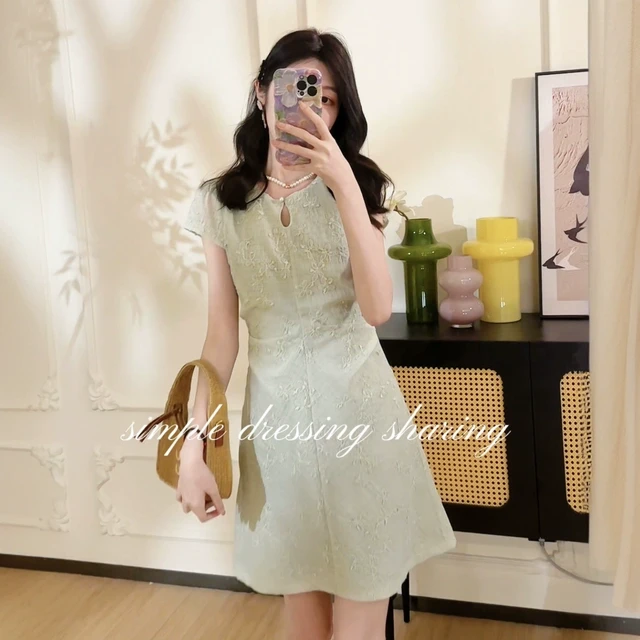 LULU【晨风清粿】夏季新款气质显瘦典雅高级法式连衣裙-L250086Y