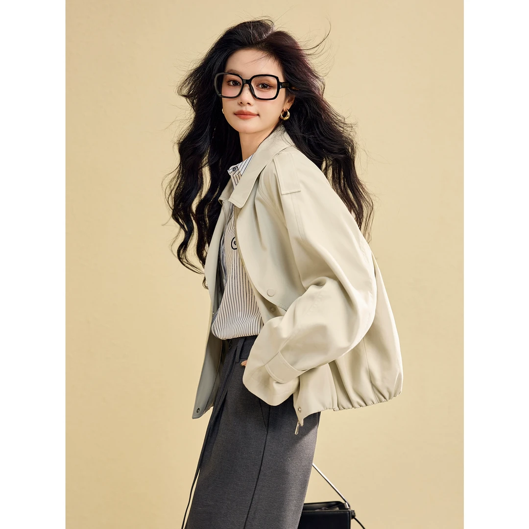 宿本【椿野初见】风衣外套小个子2025春设计感短款上衣1510065WC