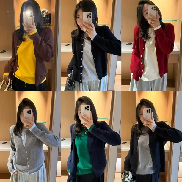 【大码】撞色针织衫假两件软糯秋冬高级感百搭纽扣毛衣针织衫PP87