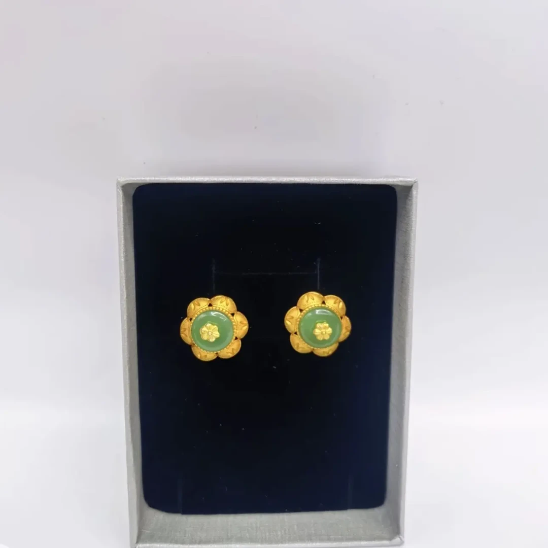 藏式民族风铜合金手工耳钉国风耳环藏族舞配饰黄铜镀金不掉色