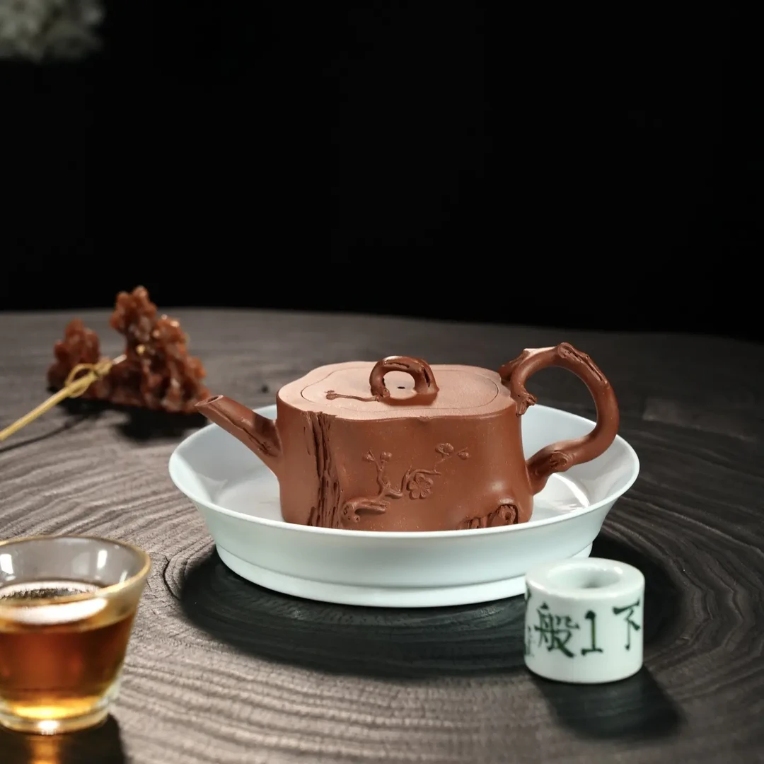 全手工【鸣远梅桩】紫砂壶原矿极品降坡泥·180cc·14孔