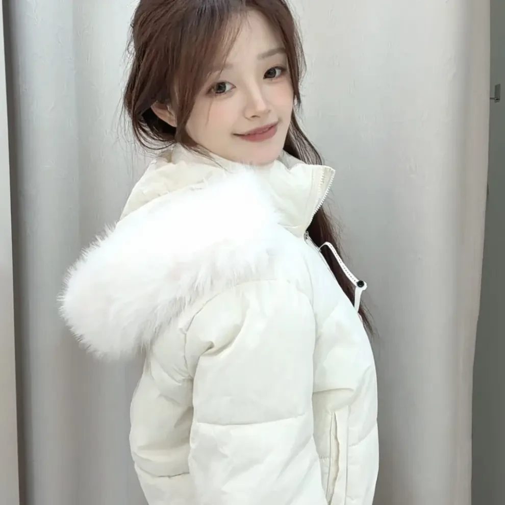 【Koreastudio】秋冬新款毛领连帽收腰面包服