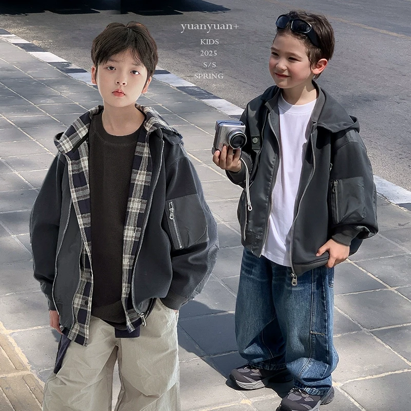 【草莓私服】源源家童装春装男童拼色外套2025新款拼色夹克春1