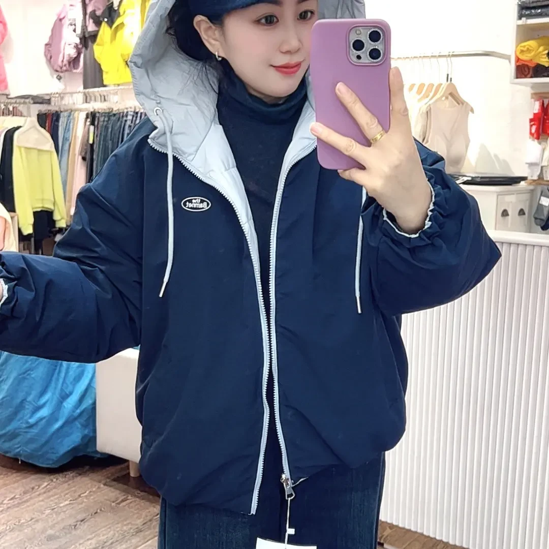 #8337韩版宽松型连帽双面穿加厚保暖秋冬新款休闲短外套女