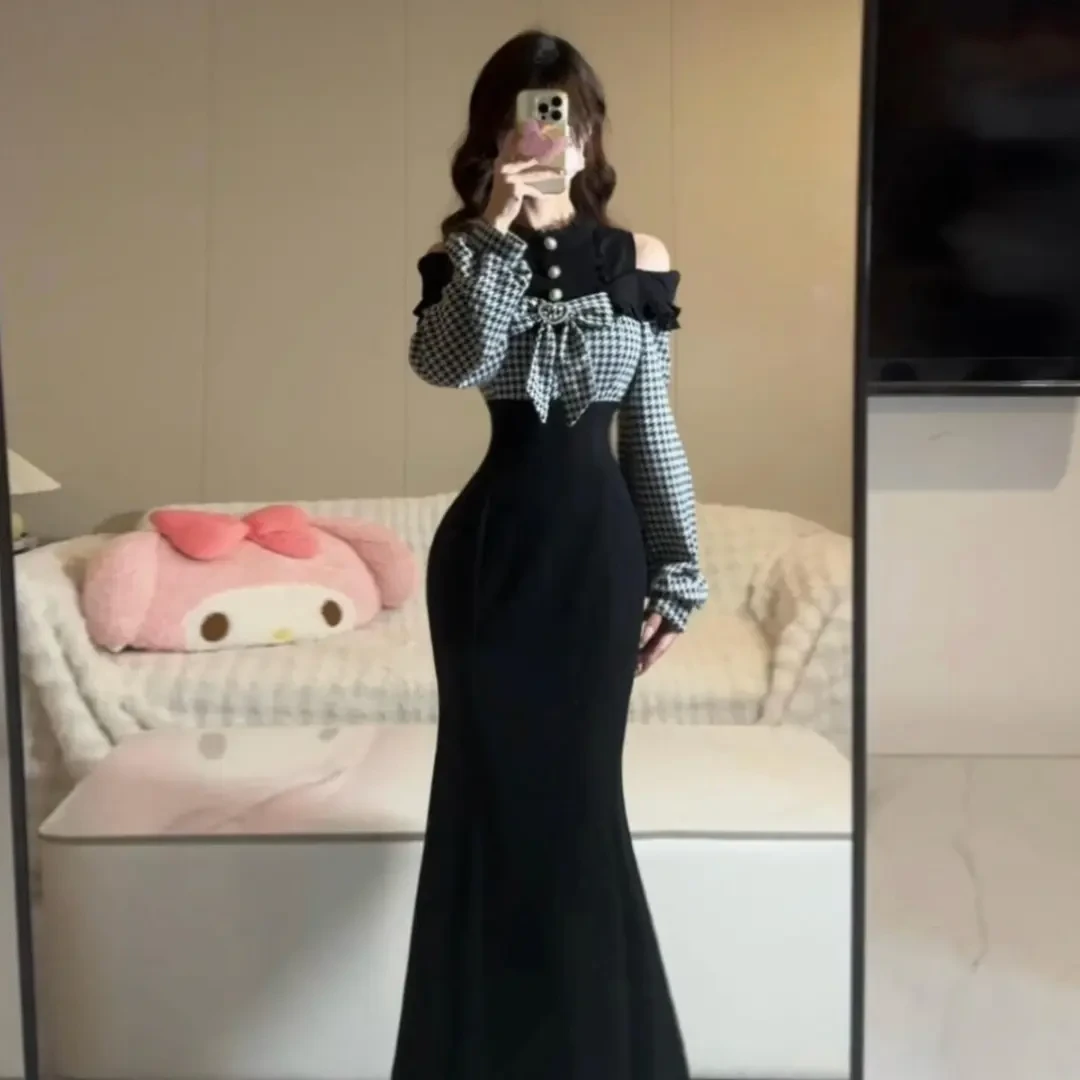 财阀富家千金感小香风连衣裙子女冬季2025年新款收腰法式气质长裙