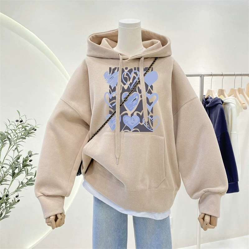 宽松百搭秋冬季连帽加绒加厚卫衣女oversize显瘦遮肚胖mm外套上衣