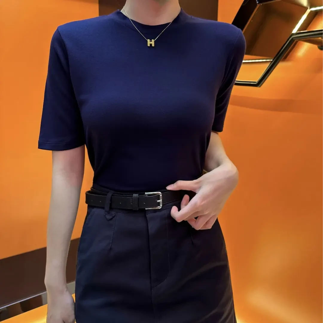 春款女装2025爆款时尚打底衫女五分袖T恤内搭安哥拉红色中袖上衣