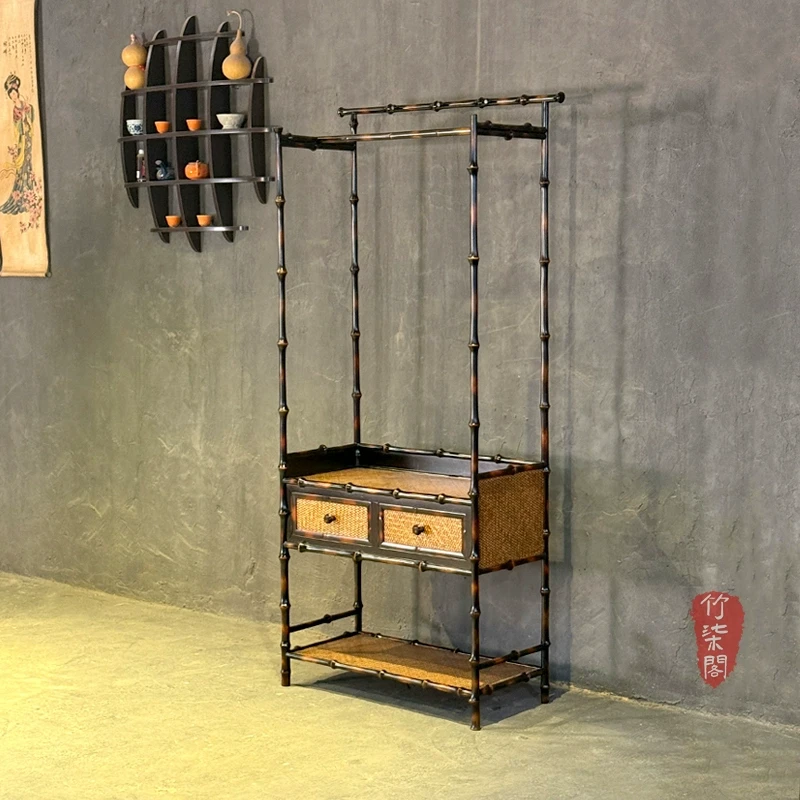 大漆筇竹家具中式仿古衣架卧室落地式晾衣架旗袍挂架衣帽架博古架