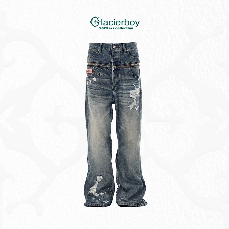 GLACIERBOY ZIPPER WASHED  BAGGY JEANS 拉链水洗牛仔裤