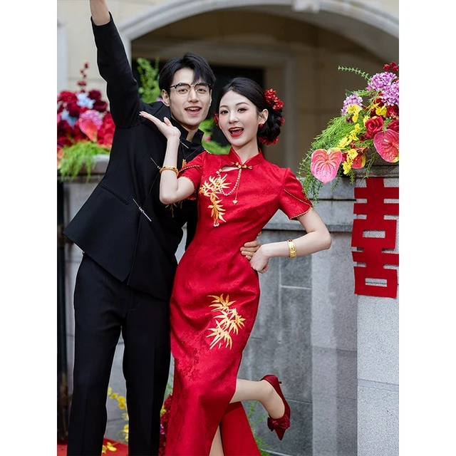 新中式旗袍敬酒服2025新款高级感酒红色国风新娘订婚结婚礼服裙女