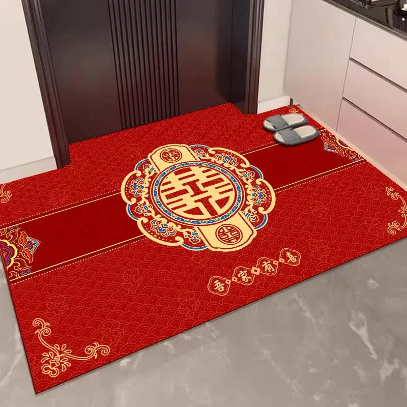 硅藻泥结婚入户门地垫喜庆红色门口垫进门防滑耐磨地毯吸水速干