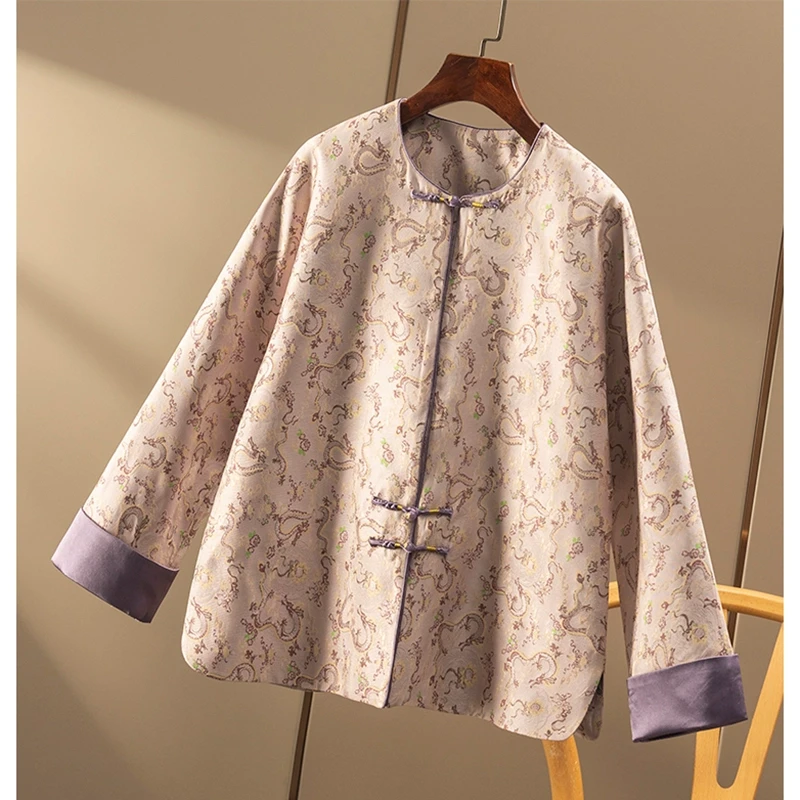 春天家 双龙戏珠 日常新中式真丝宋锦龙纹提花外套汉服女9U77
