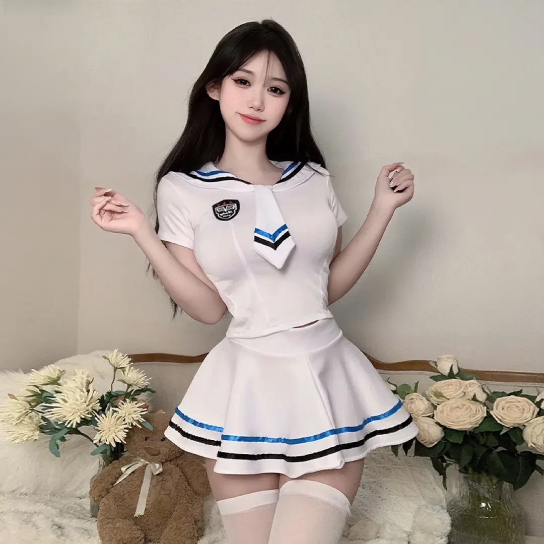 水手服短裙诱惑款气质显瘦修身条纹包臀纯欲萝莉百褶款套装