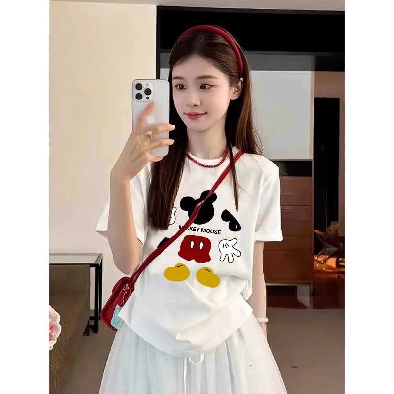 2025新款白色洋气减龄米奇百搭短袖t恤女夏宽松纯棉欧货时尚半袖