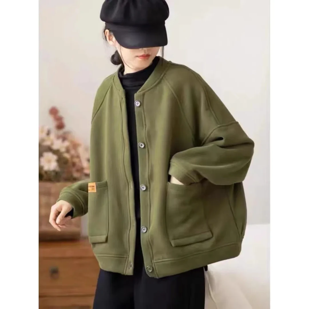 中老年妈妈春装开衫外套2024新款加绒卫衣秋冬大码短款棒球服上衣