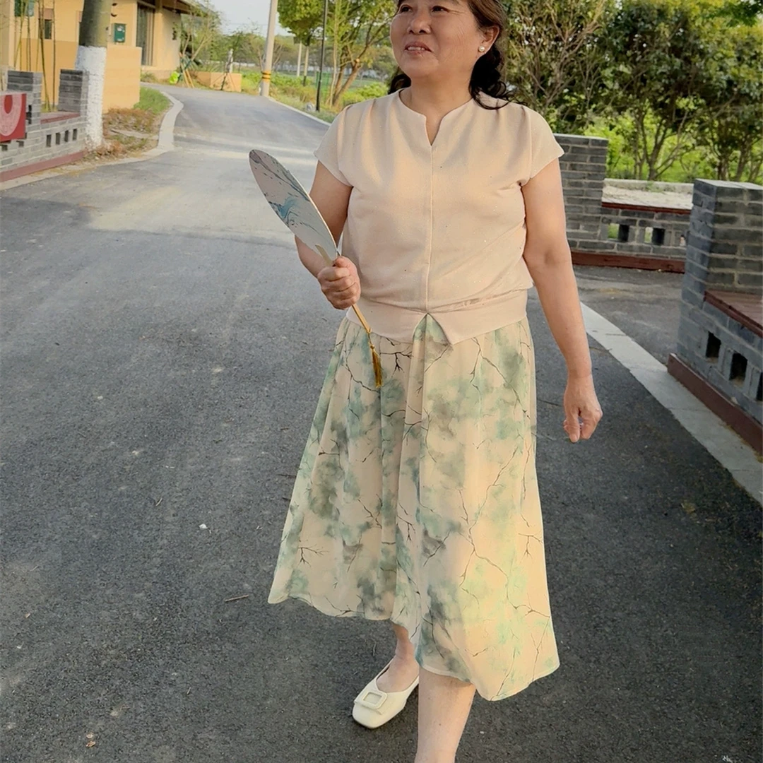 妈妈夏装套装端庄大气小个子半身裙子短袖上衣两件套洋气质中年女