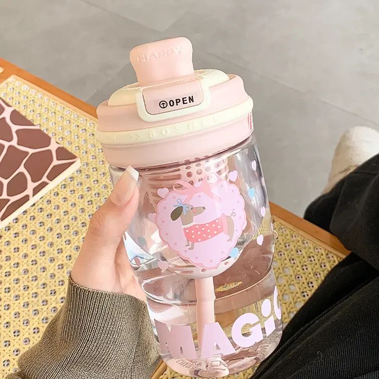 可爱水杯女生高颜值双饮带吸管茶仓塑料夏天学生咖啡随手杯子W033