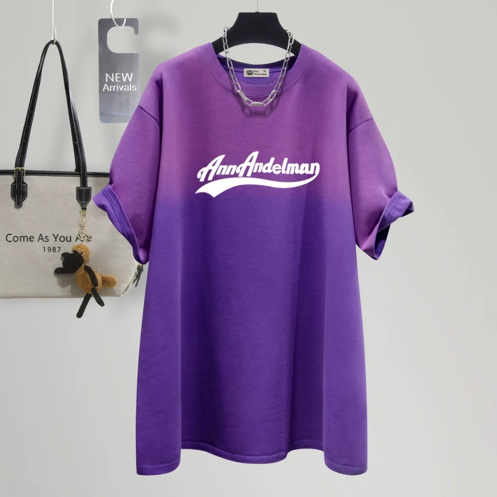 美式字母渐变色纯棉t恤女短袖2025新款夏季多巴胺风格衣服纯欲风