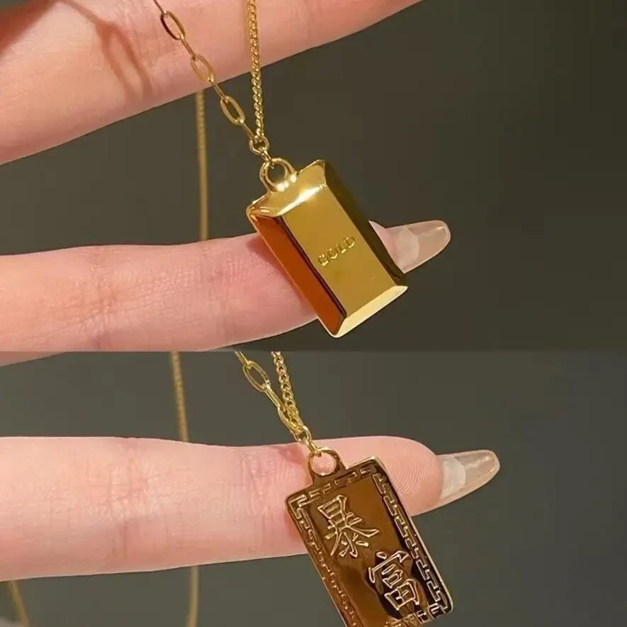 钛钢吊坠 电镀工艺钛钢小方砖项链轻奢简约百搭锁骨链