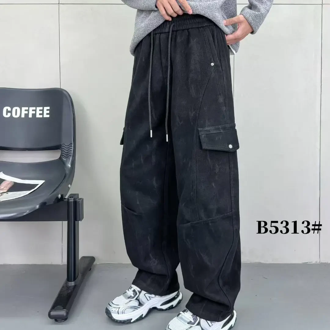 冬季休闲裤青少年工装铆钉直筒裤阔腿ins裤子牛仔裤