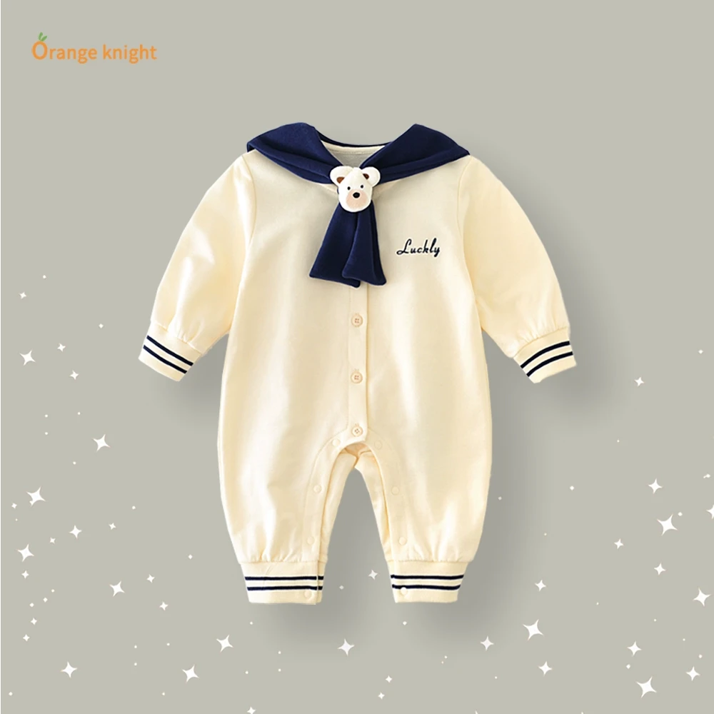 婴儿春秋季衣服洋气海军风男女宝宝休闲卫衣长袖连体衣外出爬服