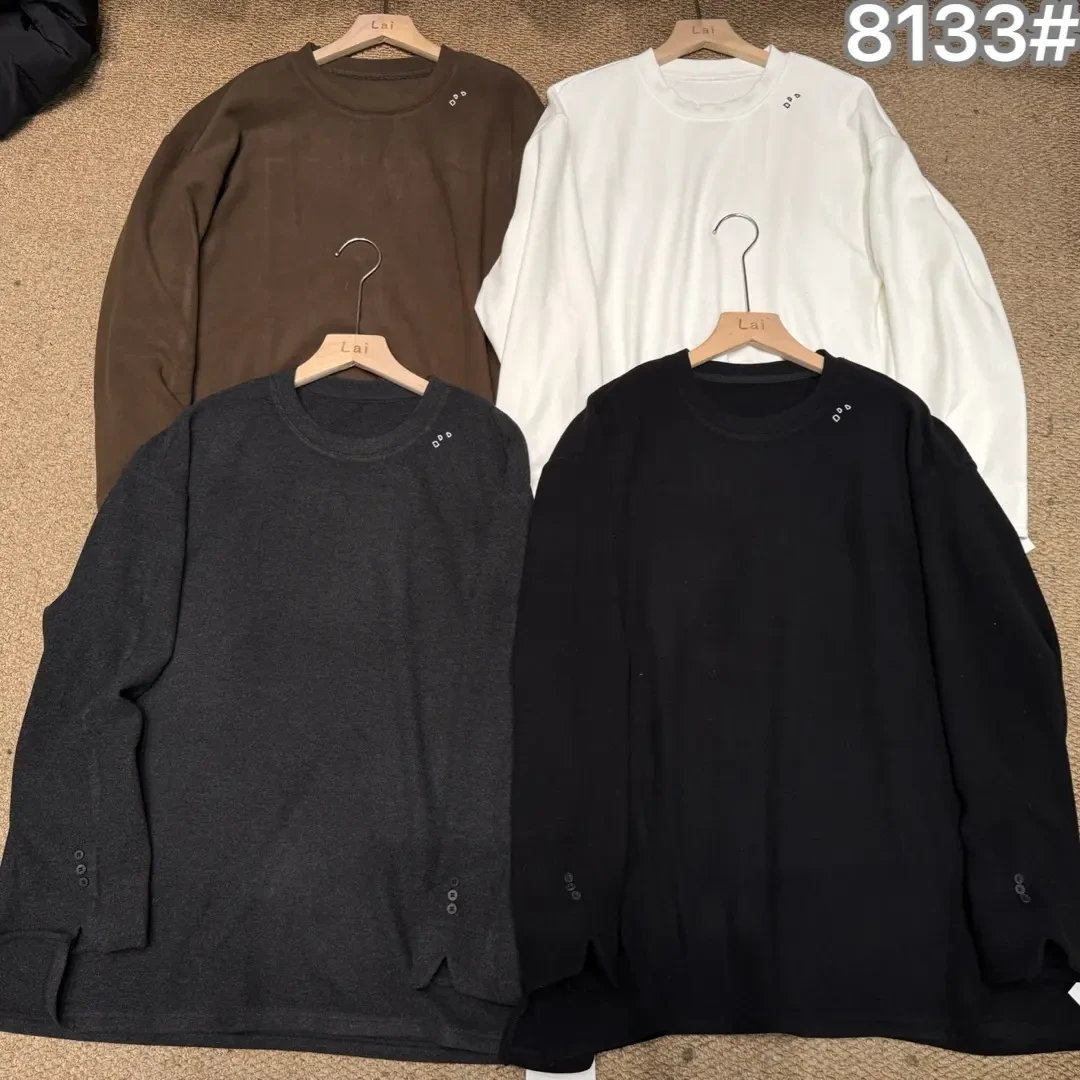 韩版宽松纯色圆领长袖百搭打底衫上衣秋冬袖口设计大码宽松上衣