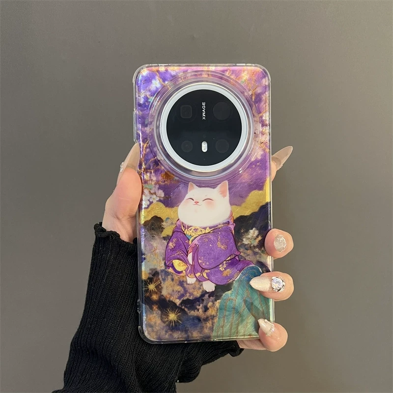 国潮招财猫咪适用华为mate70/60pro+手机壳pura70pro猫爪挂件女款