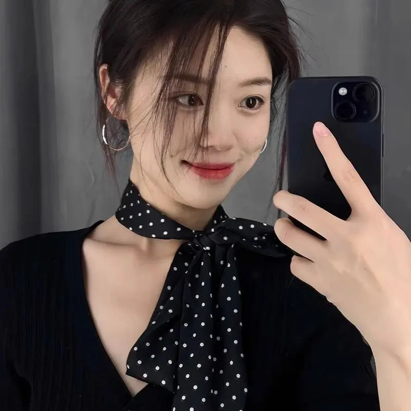 小香风波点颈带丝巾长条高级感领巾围巾围脖领带配饰丝带系脖装饰