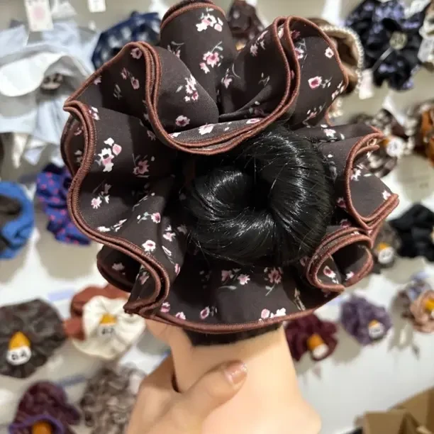 复古美拉德碎花四层大肠发圈蕾丝头花发绳法式高级感丸子头头饰