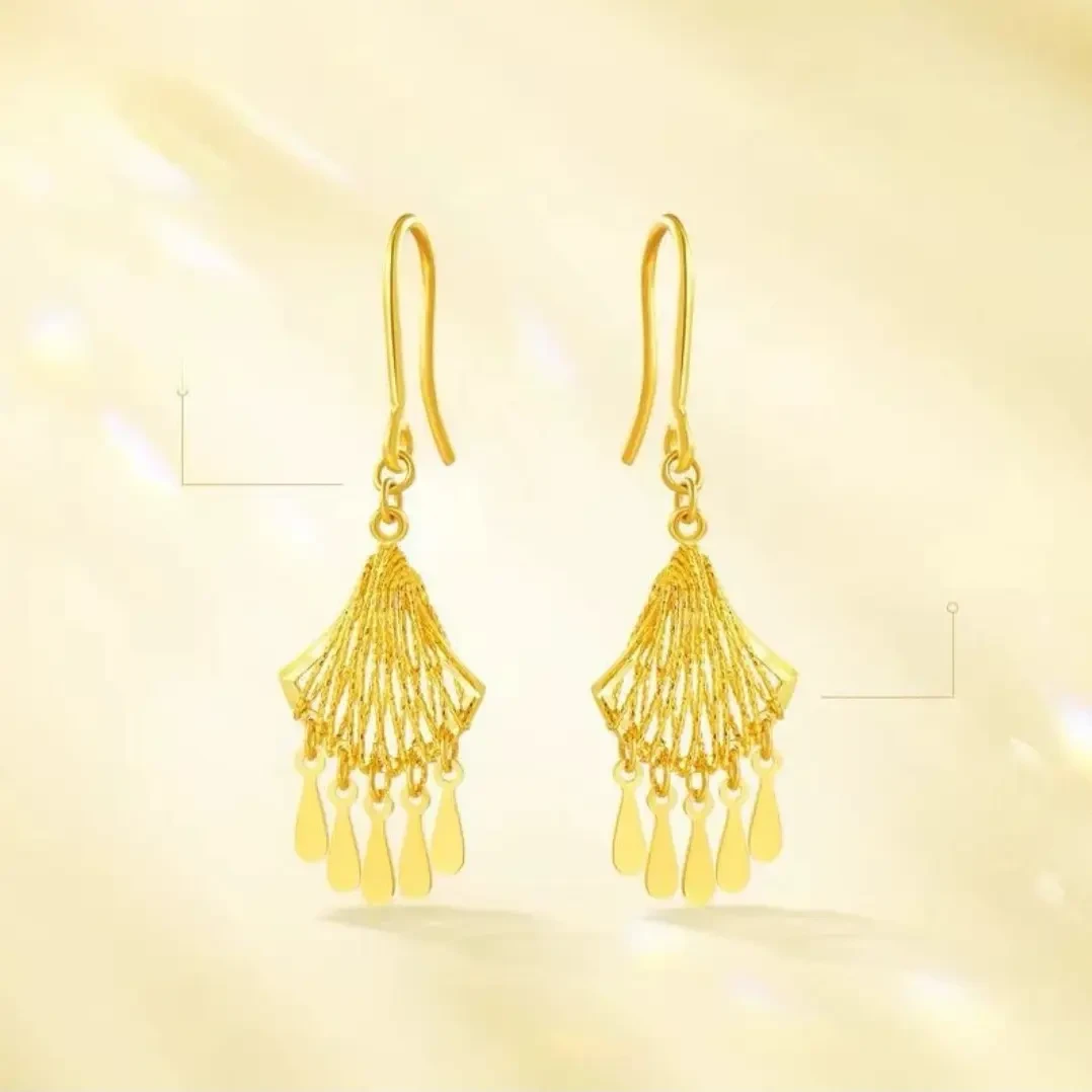 铜合金耳饰  精致金色【镂空花丝水滴耳坠】时尚气质百搭女款