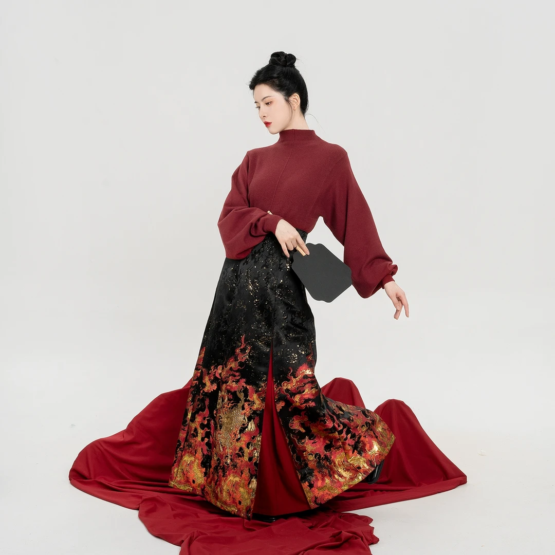 织造司[赤炎]原创高精度妆花织金马面裙汉服改良三裥裙半身裙套装