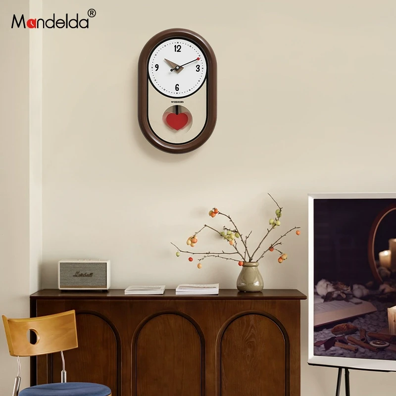 Mandelda免打孔中古风挂钟客厅创意钟表挂墙高级感时钟2025新款