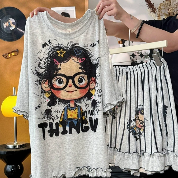 甜美少女花边短袖睡衣女2025新款夏季家居服显瘦大码套装可外穿