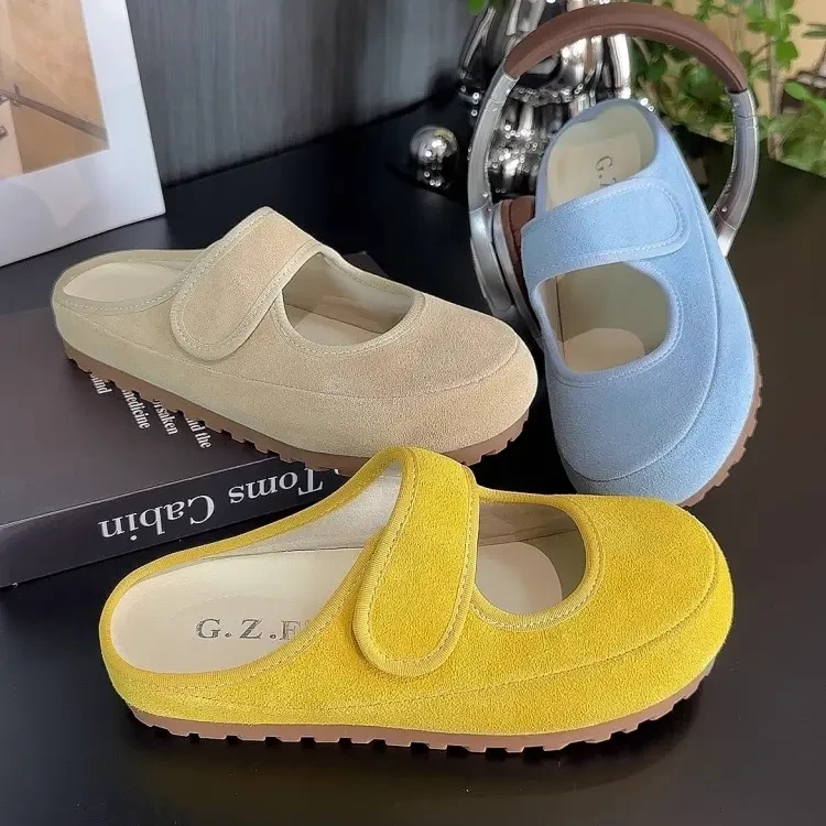 外穿勃肯半拖鞋懒人2025夏季新款厚底包头拖鞋魔术贴软底玛丽珍鞋